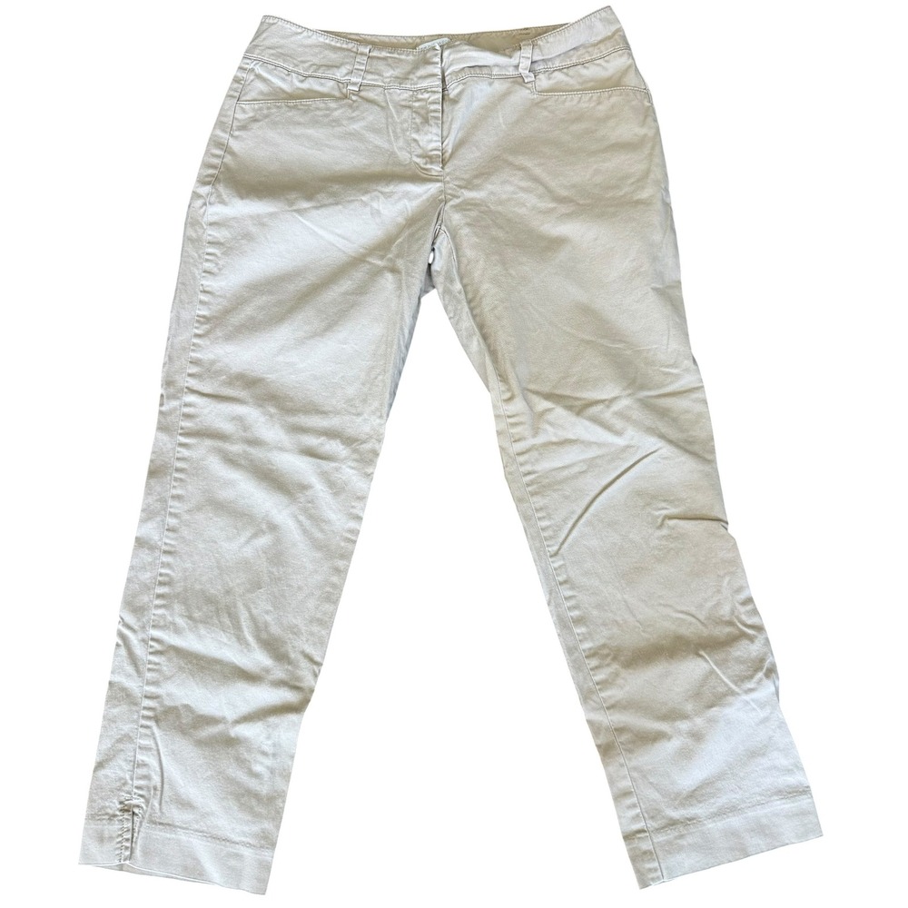 New York & Company Stretch Capri y2k Women Pants Khaki Tan Cropped Chino - Picture 2 of 11
